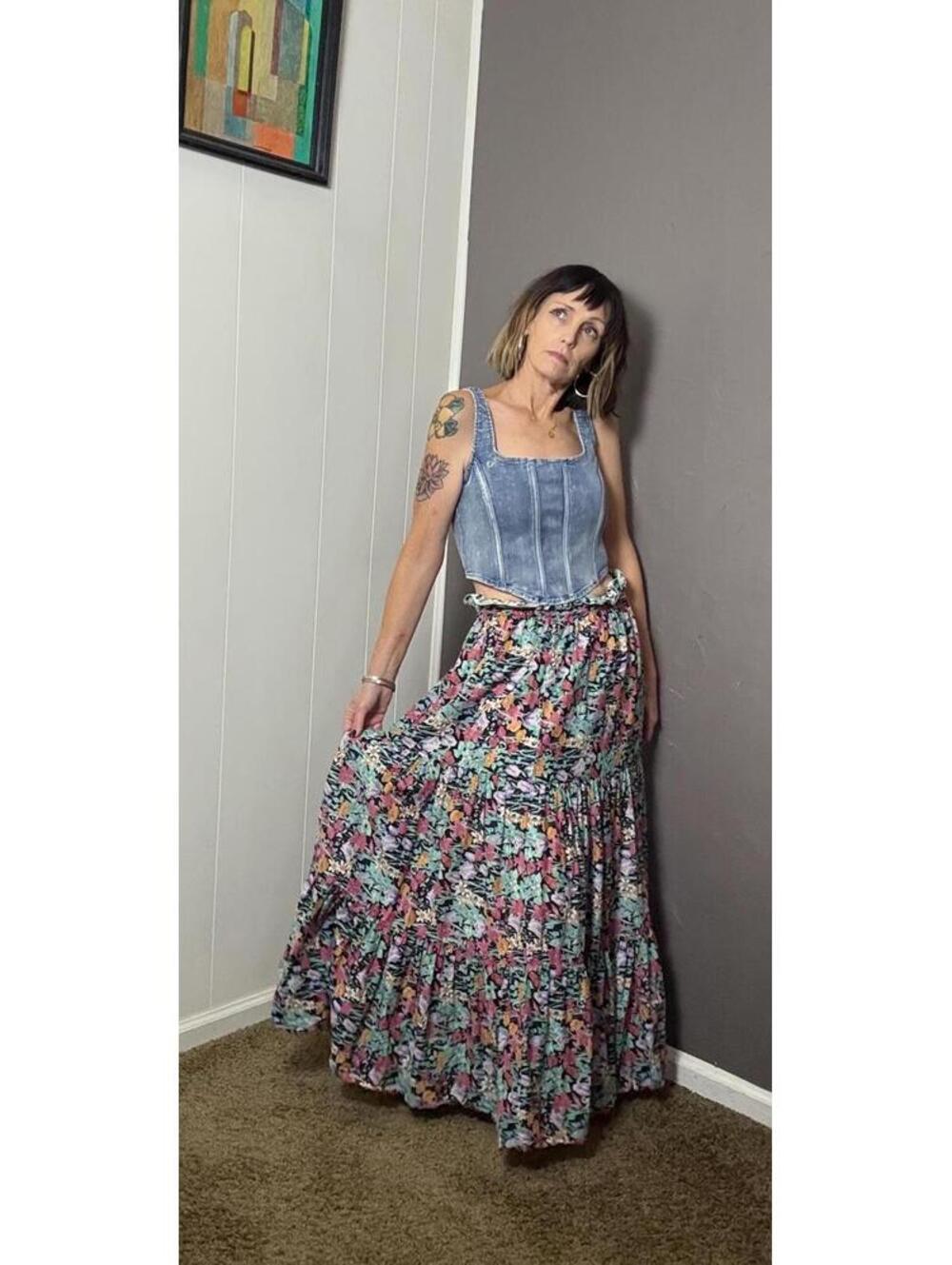 1970's Maxi Boho Skirt Tiered Ruffles or Strapless Dress from Gabar fits S-L/XL